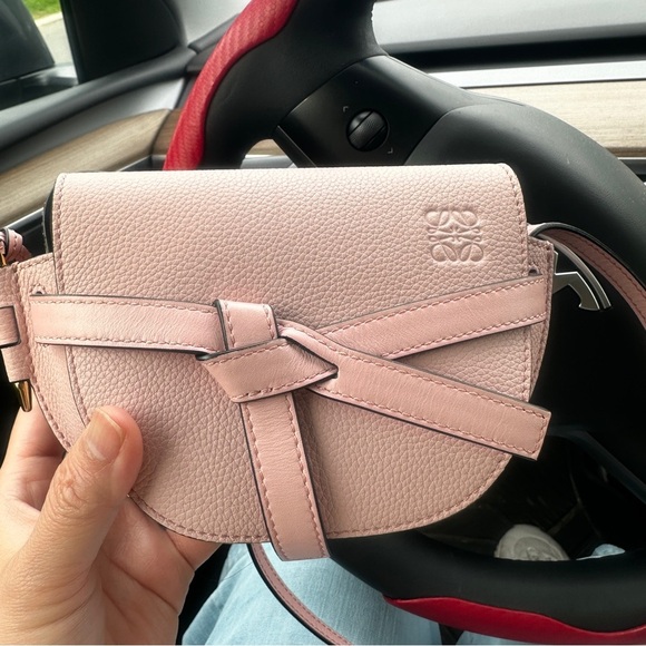 LOEWE 
Grained Calfskin Mini Gate Crossbody Bag Pastel Pink - Picture 9 of 10